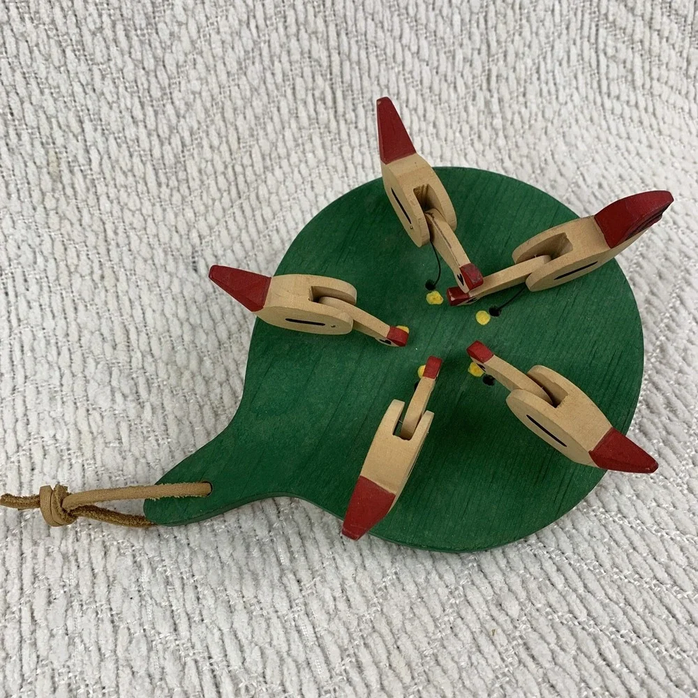 Folk Art Hand Painted Wooden Handmade Vintage Pecking Chickens Motion Paddle Toy